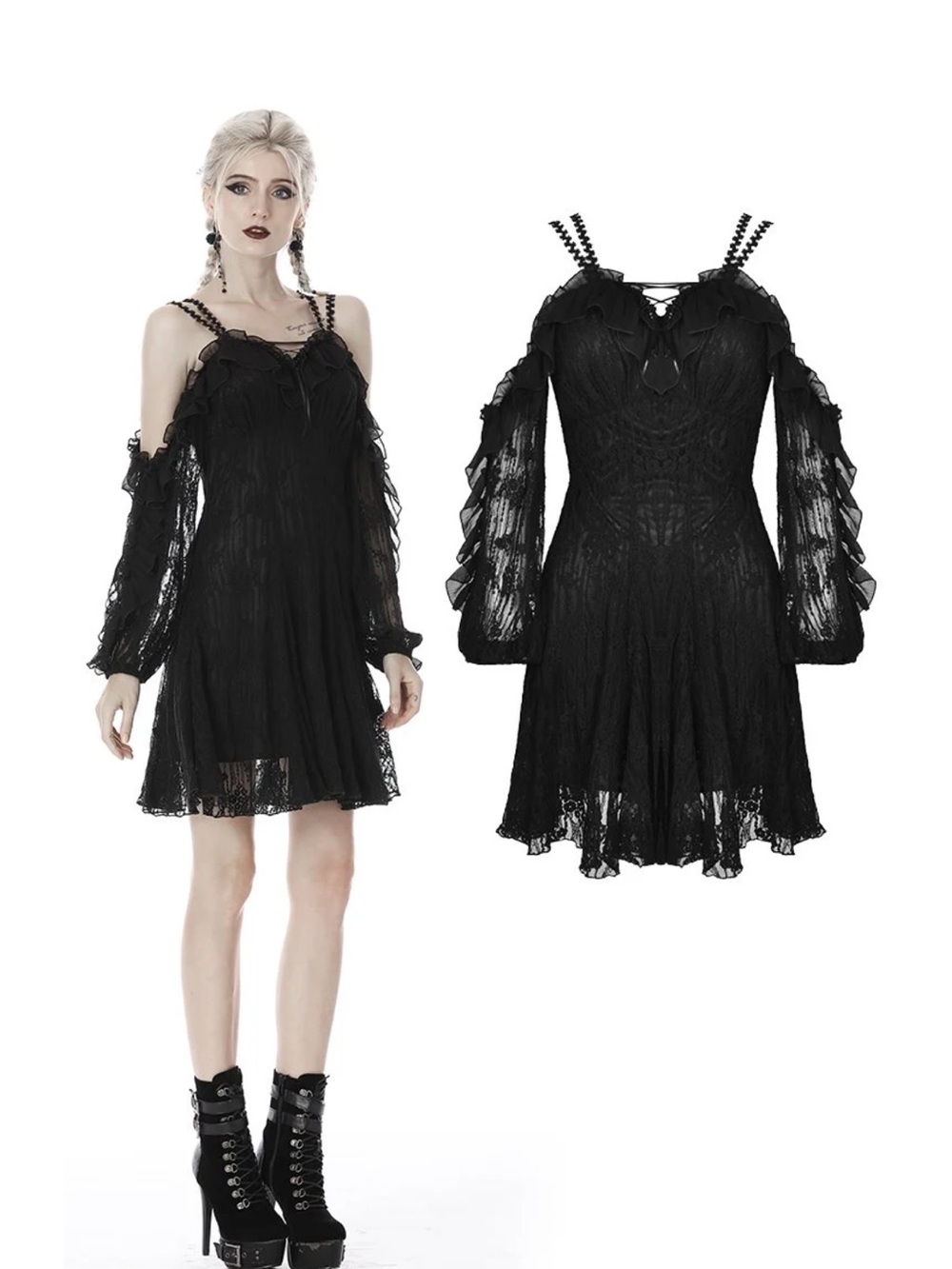 Dark in Love‎ Gothic Princess Off Shoulder Sexy Lace Dress Black Romantic Medium